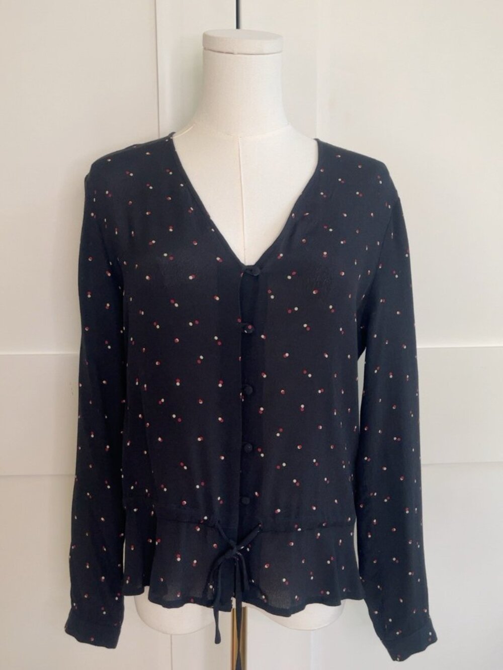 Rails Beaux Black Off Set Dot Peplum Blouse Size S